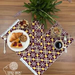 Floral Table Runner - Maroon, Yellow & White Artisan Woven Decor - Bohemian Modern Dining Linens