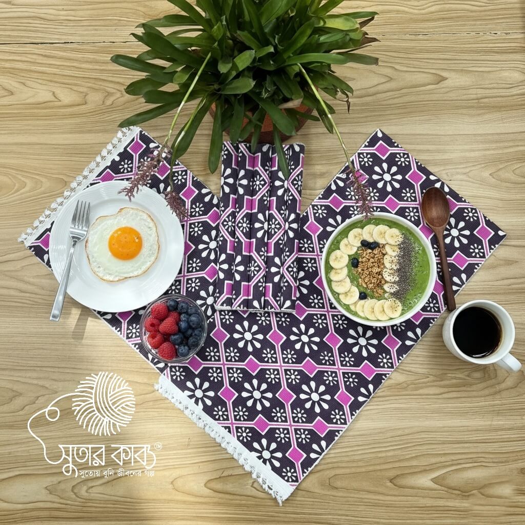 Deep Purple & Magenta Floral Geometric - Artisan Woven Cotton Table Decor