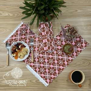 Terracotta & Blush Pink Floral Geometric - Artisan Woven Cotton Table Decor