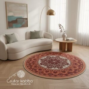 Earthy Mandala Printed Jute Rug – Rustic Round Area Rug for Living Room