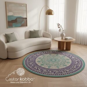 Bohemian Mandala Round Jute Rug – Handcrafted Natural Fiber Area Rug