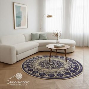 Bohemian Mandala Round Jute Rug – Handcrafted Natural Fiber Area Rug