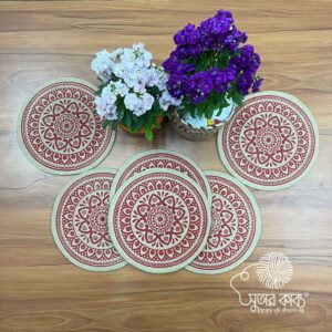 Handcrafted Round Jute Place Mats – Premium Mandala & Botanical Printed Table Mats – Eco-Friendly, Heat Resistant Dining Decor (Set of 6)