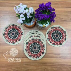 Handcrafted Round Jute Place Mats – Premium Mandala & Botanical Printed Table Mats – Eco-Friendly, Heat Resistant Dining Decor (Set of 6)