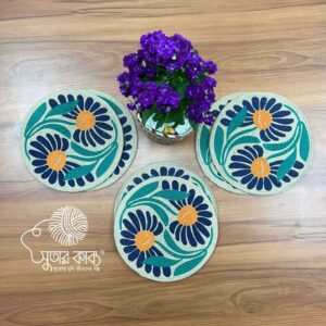 Handcrafted Artisan Jute Place Mats – Round Decorative Table Mats with Botanical, Mandala & Floral Prints – Eco-Friendly, Heat Resistant Dining Decor (Set of 6)