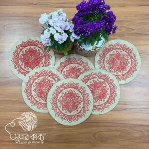 Handcrafted Jute Place Mats – Round Mandala Printed Table Mats for Dining Decor – Eco-Friendly & Heat Resistant (Set of 6)