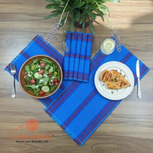 Handwoven Blue Table Runner | Traditional Hand Loom Cotton Runner for Dining Table