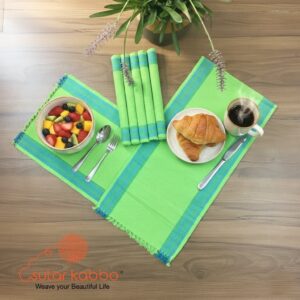 Handwoven Green Table Runner & Placemat Set | Traditional Hand Loom Cotton Table Linen