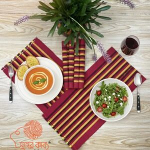 Handloom Red & Yellow Cotton Table Runner Set | 100% Cotton Dining Table Décor