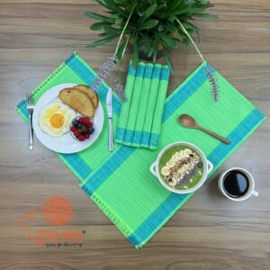 Handloom Turquoise & Green Cotton Table Runner Set | 100% Cotton Dining Table Décor