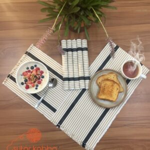 Handloom White & Black Striped Cotton Table Runner Set | 100% Cotton Dining Table Décor