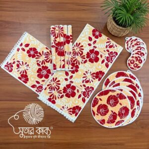 Red Blossom Handmade Table Runner Set