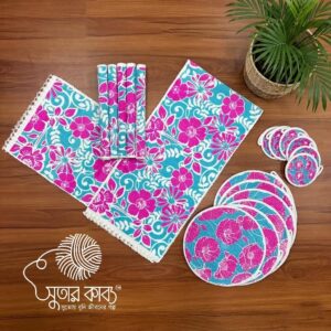Pink Aqua Floral Handmade Table Runner Set