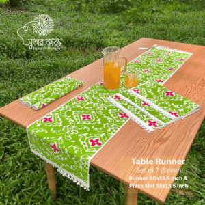 Handcrafted Eco-Friendly Jute and Cotton Table Runner Set (7 Pieces) - Vibrant Green