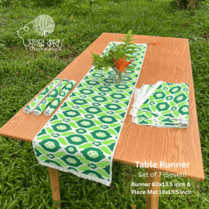 Sutar Kabbo Handcrafted Eco-Friendly Jute and Cotton Table Runner Set (7 Pieces) - Dual Green & Off-White
