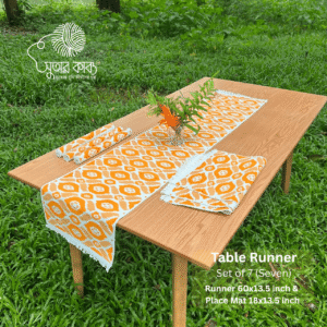 Sutar Kabbo Handcrafted Eco-Friendly Jute and Cotton Table Runner Set (7 Pieces) - Mustard Yellow & Orange